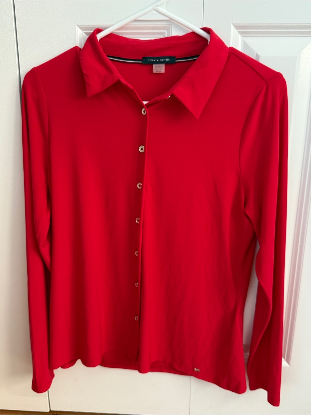 Tommy Hilfiger Red Long-Sleeve Button-Down Shirt